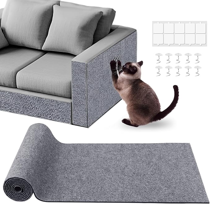 Cat Scratch Furniture Protector for Couch, Wall & Door Guard, Trimmable Self-Adhesive Scratch Pad, DIY Climbing Mat, Deterrent, Scratching Post Replacement (39.4''x15.8'', Light Gray)