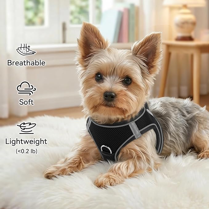 Joytale Small Dog Harness, Breathable Mesh Step-in Vest, Reflective Soft Padded Harnesses Small Sized Dog for Walking, Black, S