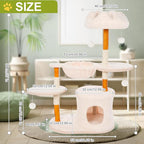 Cute Cat Tree Tower for Indoor Cats Adult, Wood Flower Cat Trees with Cat Hammock, Modern Cat Tree Tower with Scratching Post, Aesthetic Luxury Cats Condo for Cats Kitten(Alpine White)