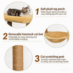 Pawly 24" Cat Tree Tower, Tall Cat Scratching Post with Soft Perch for Window Viewing, Large Bed for Big Cats, Stable & Compact Cat Tower with Hammock, Beige
