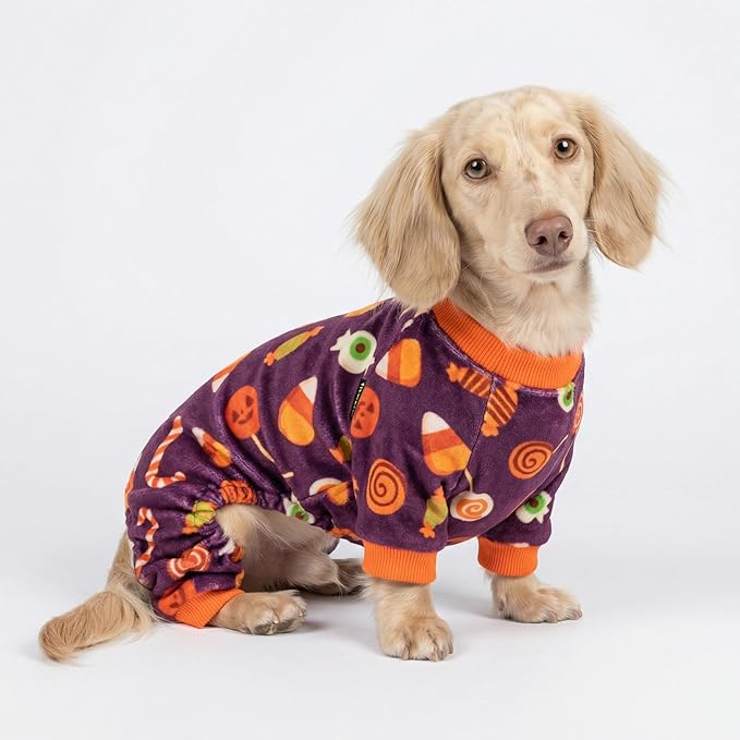 Fitwarm Halloween Candy Dog Pajamas, Funny Costumes for Small Dogs Boy Girl, Pet Outfit, Purple, Orange, XXL