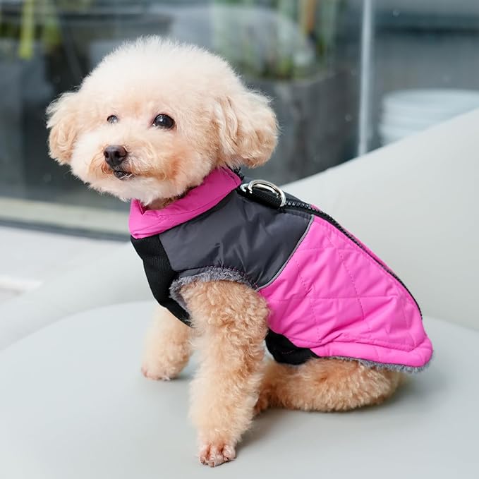 Warm Fleece Dog Coats for Large Dogs,D-Rings Waterproof Puppy Jacket for Cold Winter,Pink XXL