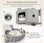 Globlazer Heavy Duty Cat Tree, 83 Inch Giant Cat Tower with 7 Scratching Posts, Multi-Level Large Cat Condo for Indoor Cats Large Adult, 2 Perchs, 3 Sturdy Hanging Baskets, Cat Toys, F83C, Light Grey