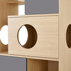 Modern Cat Tree Furniture with Shelves and Storage, 44.5" Tall Cat House Condo Bookcase Cabinet, Indoor Pet Tower with 3 Hideaway Cubes for Living Room