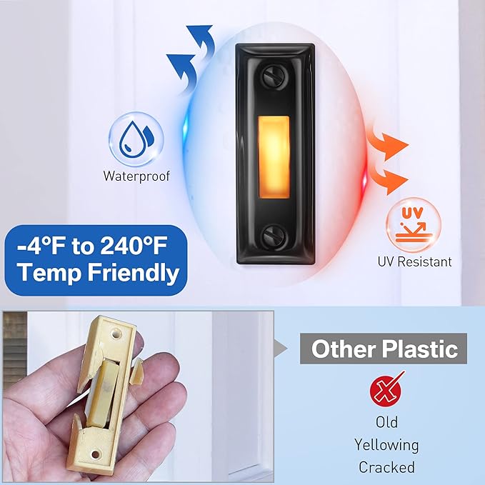 Dreyoo Metal Doorbell Push Button, Heavy Duty Metal Door Bell Wired Button LED Lighted Wall Mounted Doorbell Push Buttons for Home, Universal Garage Door Opener Switch Property in Copyright(Black)