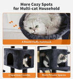 Made4Pets Tall Cat Tree, 80" Cat Tree Tower for Indoor Cats Large Adult, Modern Cat Tower with Scratching Post, Cozy Hammock, 3 Perches and 2 Condos, Sturdy and Fluffy, Dark Gray