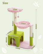 PEQULTI Flower Cat Tree, 36.6" Pink Cat Tower with Sisal Scratching Posts for Indoor Cats, Large Hammock, Condo and Pink Top Perch for Kittens, Fluffy Ball, Blue