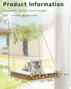 Cat Window Perch 2 Pack,Cat Window Hammock Bed for Indoor Cats,Large Handwoven PE Rattan Window Seat,4 Suction Cups,Double Sided Washable Cushion Bed,2.3 Inch Fence Shelf, Pet Kittens Natural