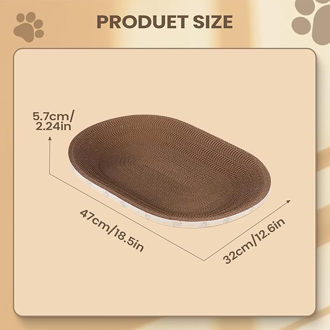 Càt Scràtcher Cardboard, Raised Edge Design, 1 Piece, Large Cat Scratcher Cardboard, Oval Indoor Cat Scratcher Bed, Blends with Home Decor, for Small Large Kitten Play Sleep Outdoor Home Living Room