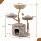 PETSITE 41.5 Inch Wood Cat Tree, Multi-Level Real Pear Wood Modern Cat Tower with Jute Scratching Posts, Dangling Ball, Cozy Top Cattail Perch, 2 Jumping Platforms, Cat Condo, Soft Long Plush Covered
