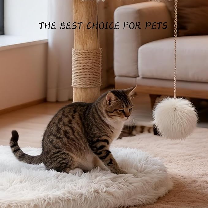 Modern Cat Tree Tower for Indoor Cats, Natural Solid Wooden Branch with Sisal Scratching Post, Log Style Cat Furniture with Perches Platform & Toy Ball for Multi-Cat Households