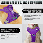 BARKBAY No Pull Dog Harness Large Reflective Dog Harness with Front Clip and Easy Control Handle for Walking Training Running with ID tag Pocket(Purple,XL)