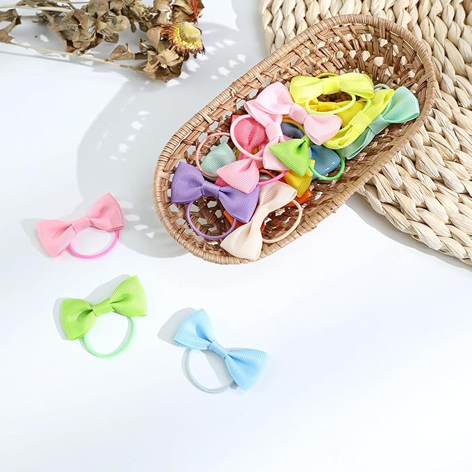 40PCS (20 Pairs) Dog Hair Bows with Rubber Bands, Puppy Dog Bows for Small Size Dog Girls, Mix Colors Dog Hair Ties, Dog Hair Accessories Girl for Daily Use Birthday(Type A)