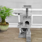 FixtureDisplays® 19.7X23X49" Cat Tree Condo Furniture with Sisal-Covered Scratching Posts, Plush Condo, 2 Platforms, Perch Hammock for Kittens, Cats and Pets Light Gray 12240-NF