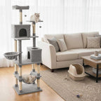 Tangkula 80 Inch Tall Cat Tree, Multi-Level Cat Tower with Sisal Scratching Posts, 2 Condos, Plush Perch, Hammock, Basket, Dangling Toys, Cat Climbing Furniture for Indoor Cats (Light Gray)