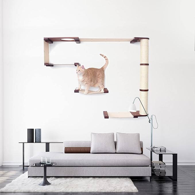CatastrophiCreations Cat Mod Climb Track Handcrafted Wall Mounted Cat Tree Shelves, English Chestnut/Natural, One Size (528375911ENNAT)