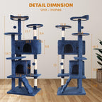 54in Cat Tree Tower for Indoor Cats, Cat Tower with Cat Scratching Post, Multi-Level Cat Furniture, Cat Tower with Funny Toys for Kittens-Navy Blue