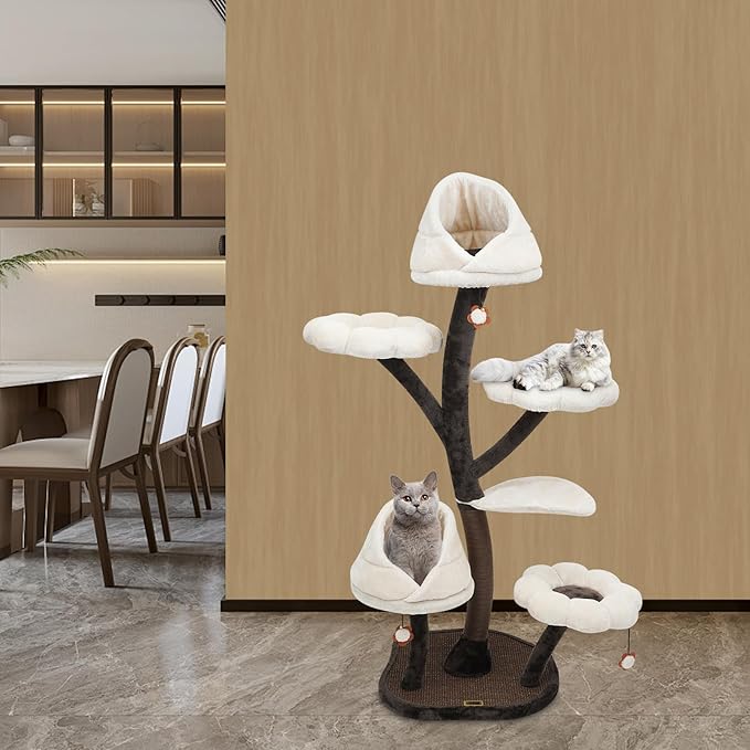 Cat Tree,Cat Activity Tree,Flower-Themed White Cats Tree,Cute Cats Tree with Flower Platforms&Scratching Posts for Kittens and Large Cats (White Cat Tree)