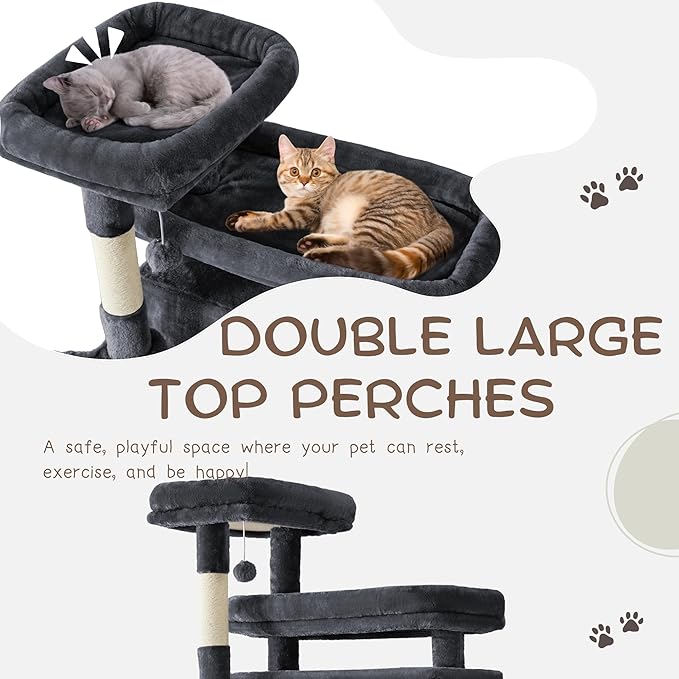 80 Inch Cat Tree, Large Cat Tower with 9 Scratching Posts, 2 Perches, 2 Caves, 2 Basket, 2 Stairs, Extra Large Hammock, Multi-Level Plush Cat Condo for Indoor Cats/Smoky Grey