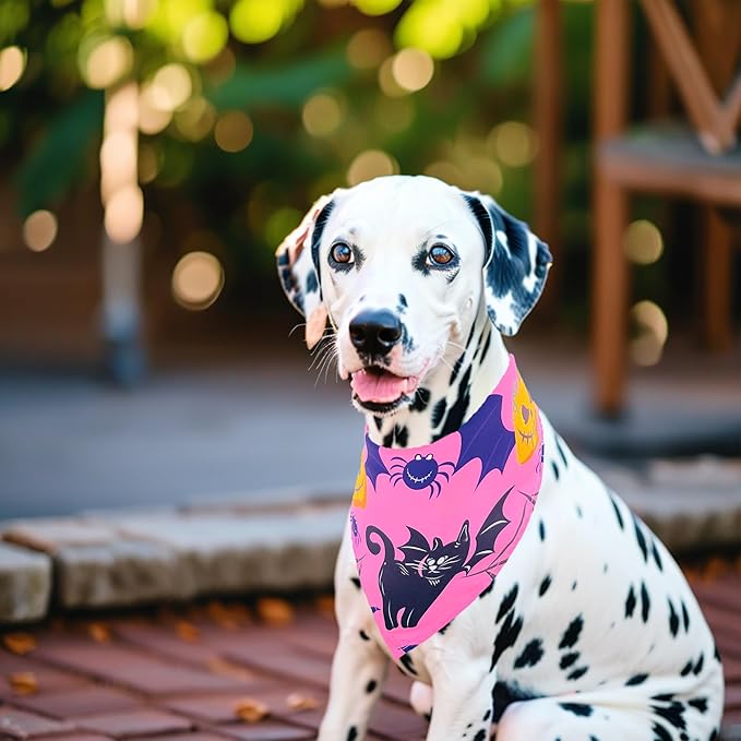 10pcs Big Halloween Dog Bandanas for Large Extral Large XL XXL Kerchief Triangle Bibs Scarves Pumpkin Bats Ghost Spider Owls Pattern for Girl Boy Grooming Costume