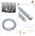 Blue Dog Chain Collar Bling Diamond Cuban Link Dog Necklace Collar Glitter Rhinestone Puppy for Small Medium Large Pet Dogs(Blue 14inch)