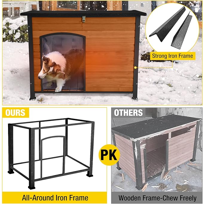 Aivituvin Heated Dog House Outdoor & Indoor Dog Kennel with Insulated Liner & Heating System for Winter Waterproof Large Dog Cage for Small & Medium & Large Dogs,Unique All-Around Iron Frame