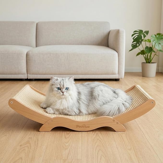 Extra-Large Cat Scratcher Bed with Natural Sisal Scratching Pad, Wooden Cat Bed Lounge Hammock for Indoor Cats, Durable Cat Scratching Post Furniture for Large Cats