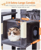 Taoqimiao 73 Inch Cat Tree XXL, Cat Tower for Indoor Cats, Large Cat Tree for Big Cats, Enlarged Platform, 2 Spacious Cat Condos, 9 Scratching Posts, 2 Cozy Baskets, F30G Smoky Gray