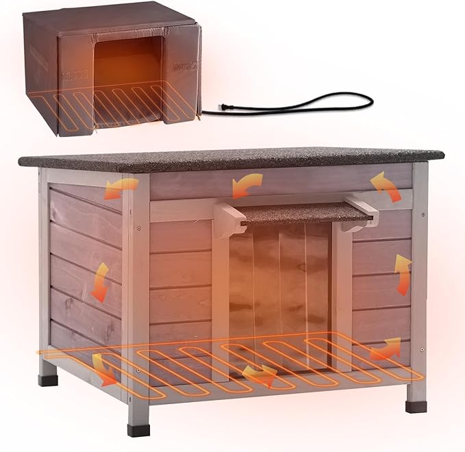 GUTINNEEN Heated Outdoor Insulated Dog House with Heating Pad and 6-Sided Insulation for Small Dogs and Feral Cats, Keeps Pets Cozy in Winter