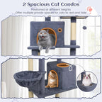 Tangkula 80 Inch Tall Cat Tree, Multi-Level Cat Tower with Sisal Scratching Posts, 2 Condos, Plush Perch, Hammock, Basket, Dangling Toys, Cat Climbing Furniture for Indoor Cats (Dark Gray)