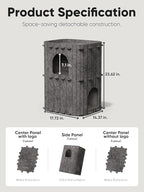 FUKUMARU Cat House for Indoor Cats, 23.62 Inch Large Cat Bed Cave Condo, 2-Storey Cozy Felt Covered Cats Tunnel Kitten Hideaway for Multicats, Scratch Resistant, Dark Grey