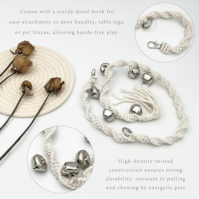 Adjustable Dog Potty Training Door Bells, Twisted Rope Puppy Bell Ring for Going Outside, Loud Metal Bells