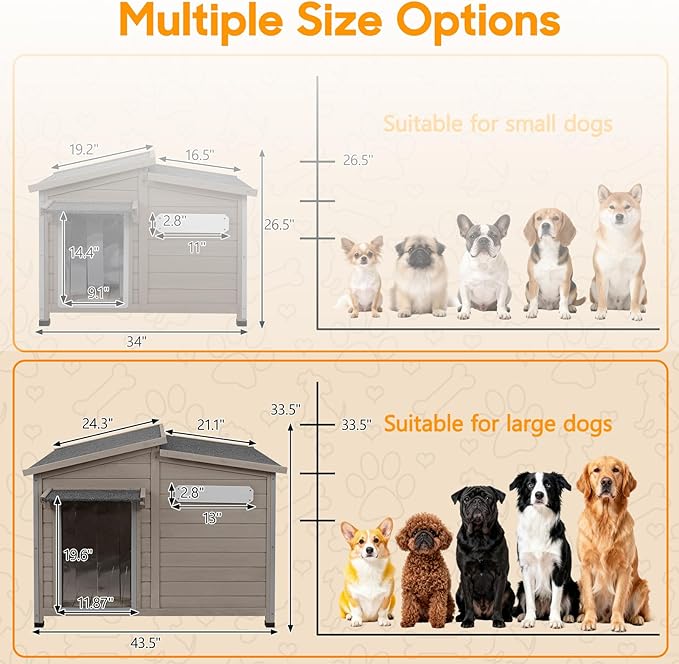 Outdoor Dog House Waterproof for Small to Medium Dogs Breeds with Openable Asphalt Roof, Anti-Chewing Iron Frame, Window, Weatherproof Indoor Outside (43.5" LX 29.5" WX 33.5" H)
