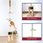 Trixie Santander Floor to Ceiling Cat Tower, Adjustable 96"-108" Height Sisal Cat Scratcher, Cat Condo, Platforms