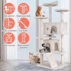 54in Cat Tree Cat Climbing Tower with Scratching Post, Cats House Perch Kitten Tree Condo Wood Playhouse, Pet Trees Tower for Indoor Cats, Beige