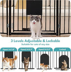 No Pawblems Dog Gate with Cat Door, Free Standing 30'' Tall Foldable Dog Fence for Indoor & Outdoor, Up to 78 Inch Extra Wide Puppy Gate for Stairs, Hallways, Doorways, Deck, Yard (Black, 3 Panels)