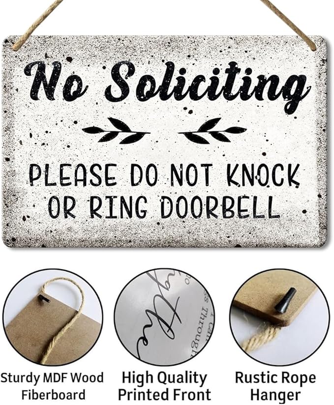 No Soliciting Sign For Home, No Soliciting Door Sign For House Please Do Not Knock Or Ring Doorbell Funny Wooden Funny Hanging Sign