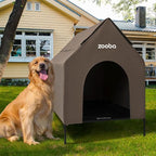 36" Large Dog House for Large Dog Indoor or Outside, Weatherproof 600D PVC Outdoor, Featuring Breathable 2x1 Textilene Elevated Dog Bed, Easy Clean (Brown)