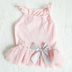Moorfowl French Bulldog Princess Pink Tutu Dress Summer Vest Gauze Skirt for Pug Corgi Doggie Party Tulle Dress with Bowknot Fashion Outfits (M(Back 12.59"-13.38",Chest 21.25"-22.83"))