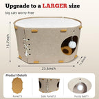 Cat House for Indoor Cats - Foldable Cat Bed Cave with Scratch-Resistant Felt Cats Tunnel Bed Condo & Hanging Fluffy Ball | Cozy Spacious Hideaway for Multi-Cats| Durable & Easy to Store Gray