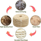 Natural Sisal Rope 1/4 Inch by 49-Feet for Cat Scratching Post Tree Tower Replacement Repair and Replace, DIY Hemp Twine Rope for Kittens Shelves Furniture Window Bed Perch Climbing, 6mm by 15m