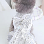 Tangpan Sequins Bow-Knot Pet Dance Dress Dog Christmas Party Dress (Silver, M)