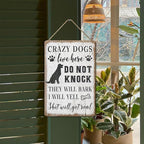 Wood Decorative Signage, DOGSlivehere, 12 x 8 inches, Funny Front Door Sign for Home Decor, Crazy Dogs Live Here - Please Do Not Knock Or Ring Doorbell