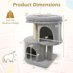 Tangkula Small Cat Tree for Indoor Cats, 26 Inch Cat Tower with Sisal Scratching Posts, Dual Cat Condos with Large Padded Push Perch, Modern Cat Climbing Furniture Activity Center (Light Grey)