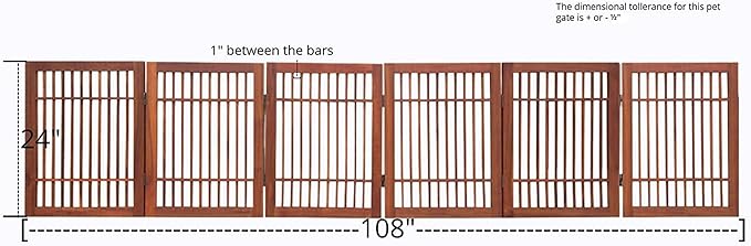 Urnporium Pet Dog Gate Freestanding, Strong Durable Folding Wooden Fence, Portable Acacia Hardwood Safety Barrier for Indoor & Outdoor Use (Brown Pet Gate, 6 Panel 24" Tall)