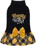 CuteBone Thanksgiving Dog Sweater Dress for Small Dogs Girl, Thanksgiving Embroidery Turtleneck Medium Dog Sweater with Bowtie, Pet Clothing for Chihuahua Yorkie Teacup DS108XL