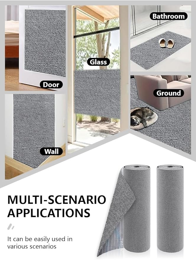 78.7"x15.8" Cat Scratch Mat,Trimmable Self-Adhesive Carpet,DIY Climb Cat Scratcher for Cat Couch Furniture or Wall Protector, Cat Scratching Post Tower Replacement Pads (LightGrey, 78.7x15.8In)