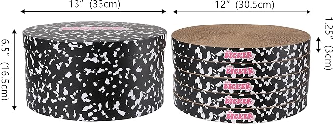 CSR1012D Kate 12 Inch Cardboard Cat Scratcher Pads with Box & Catnip, Reversible Heavy-Duty Scratch Boards for Cats, Furniture Protection, Classic Pattern, Black/White, 5-Pack