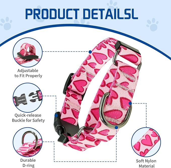 Kazazoo Martingale Collar for Dogs with Quick Release Buckle Adjustable Soft Durable Dog Collar for Small Medium Large No Pull Training Dog Collars-Hot Pink M
