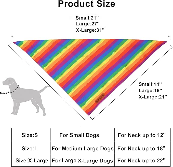ADOGGYGO Rainbow Dog Bandana, Holiday Pet Scarf, Adjustable Fit Colorful Rainbow Bandanas for Extra Large Dogs Pets (X-Large)